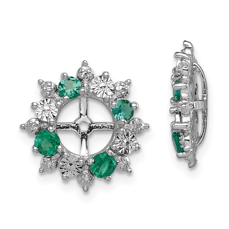 925 Sterling Silver Rhodium Created Emerald and Black Sapphire Earring Jacket 