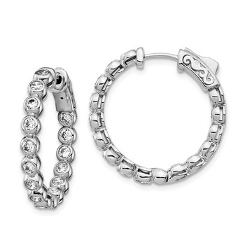 Sterling Silver CZ In and Out Round Hoop Earrings