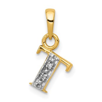 14KY with Rhodium Diamond Letter T Initial Pendant