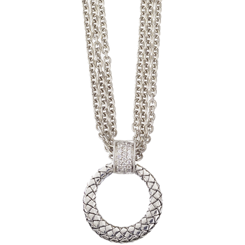 VHN 974 D Sterling Multi Strand Open Traversa Circle with Pave' Diamond Top Necklace