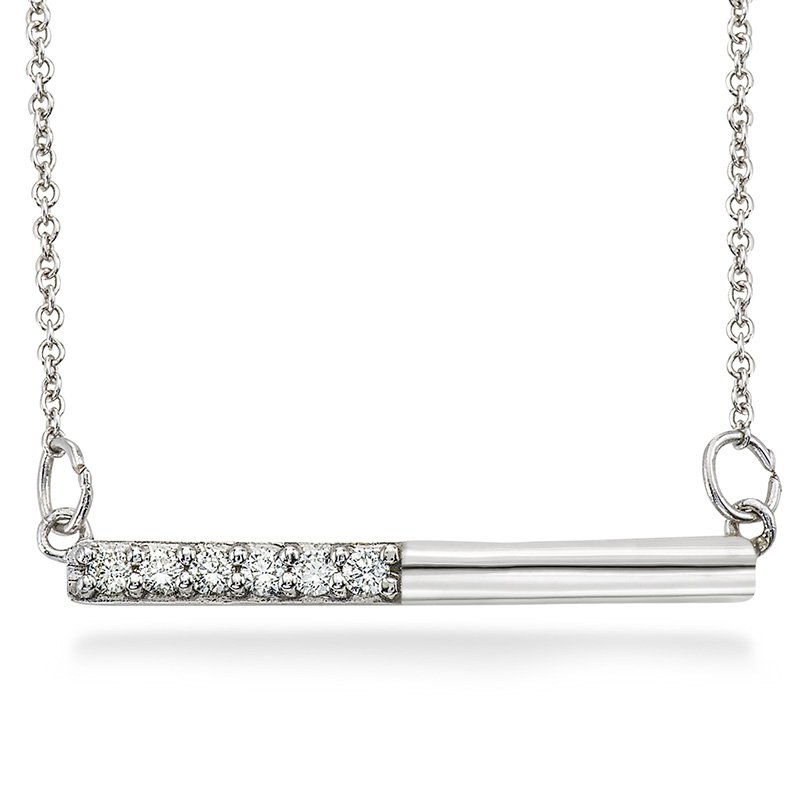 White gold and diamond horizontal bar pendant necklace