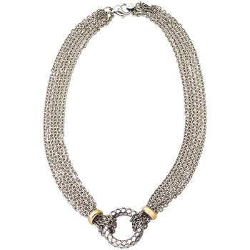VHN 684 Sterling Multi Strand Rollo Necklace, Round Traversa Circle Center with 2 Yellow Gold Rondelles