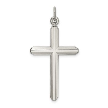 Sterling Silver Polished Grooved Cross Pendant