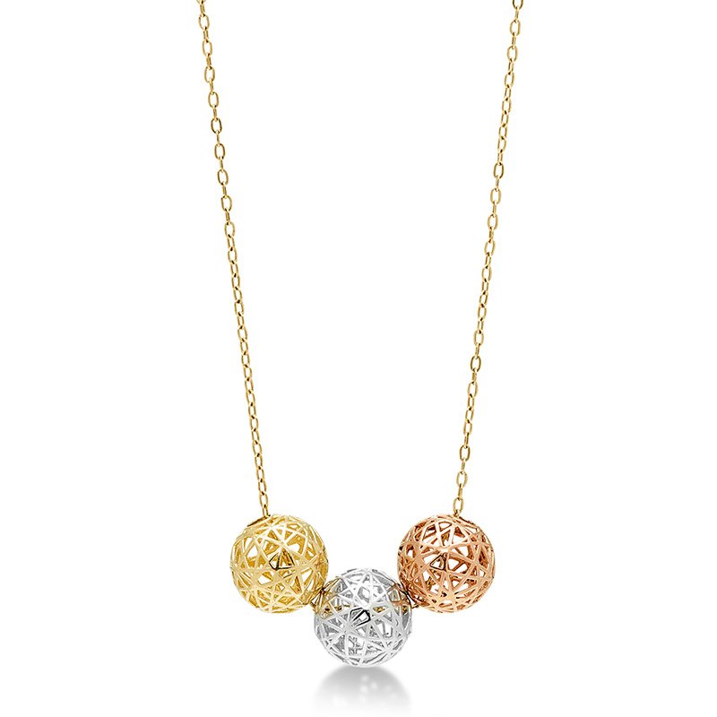 Tri-color gold mesh ball necklace