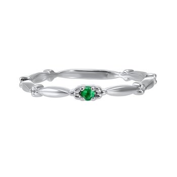Emerald Solitaire Antique Style Slender Stackable Band in 10k White Gold