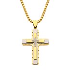 INOX Jewelry 18K Gold IP Layered Cross Pendant with CNC Set Clear CZ, with Box Chain SSP428GPNK