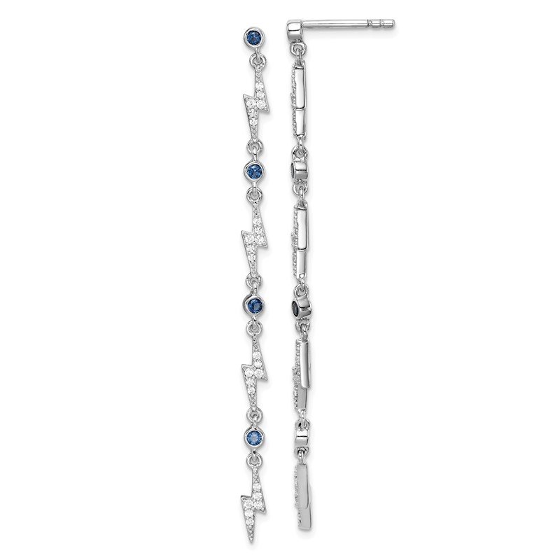 925 Sterling Silver Rhodium-plated Blue & White CZ Lightining Bolt Dangle Post Earrings 