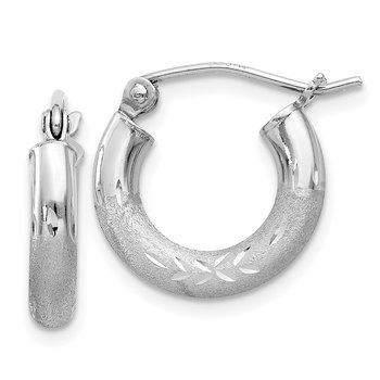 Sterling Silver Rhodium-plated 3mm Polished/Satin Diamond-cut Hoop Earrings