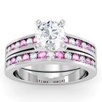 Channel set Pink Sapphire and Diamond Engagement Ring with Matching Wedding Band