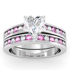 Channel set Pink Sapphire and Diamond Engagement Ring with Matching Wedding Band
