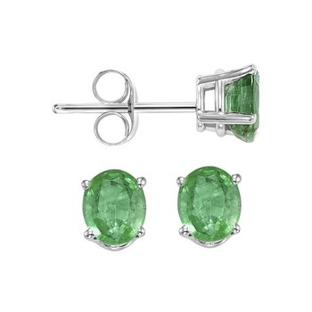 Oval Prong Set Emerald Studs in 14K White Gold 