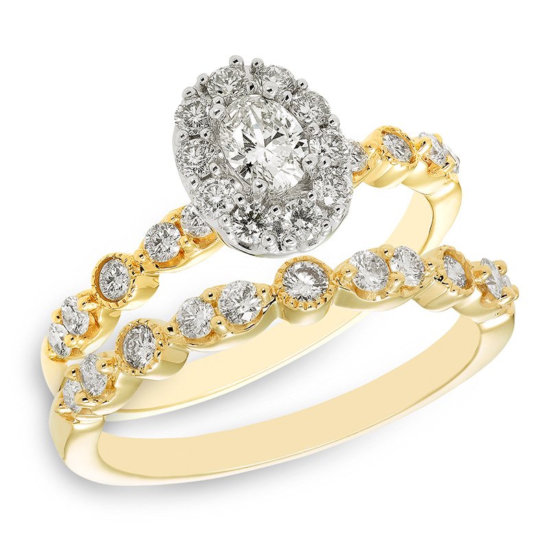 Emily yellow gold and oval-center diamond bridal set