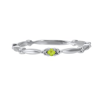 Peridot Solitaire Antique Style Slender Stackable Band in 10k White Gold