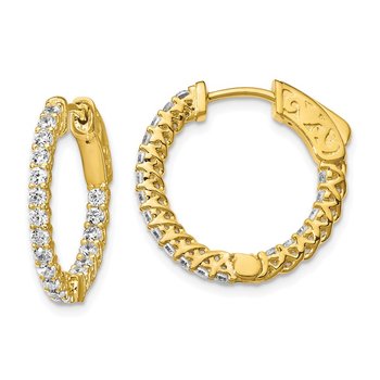 Sterling Shimmer Sterling Silver Gold-tone Flash Gold-plated 38 Stone 1.75mm CZ In and Out Round Hinged Hoop Earrings