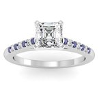 Cathedral Channel set Blue Sapphire & Diamond Engagement Ring