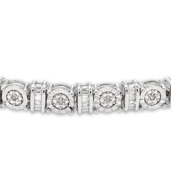 Sterling silver bracelet with round and baguette diamonds