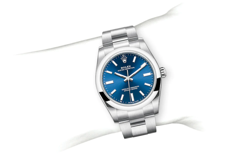 Oyster Perpetual 34 124200 Wrist Image - OC Tanner Jewelers