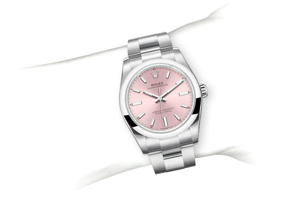 Oyster Perpetual 34 124200 Wrist Image - Packouz Jewelers